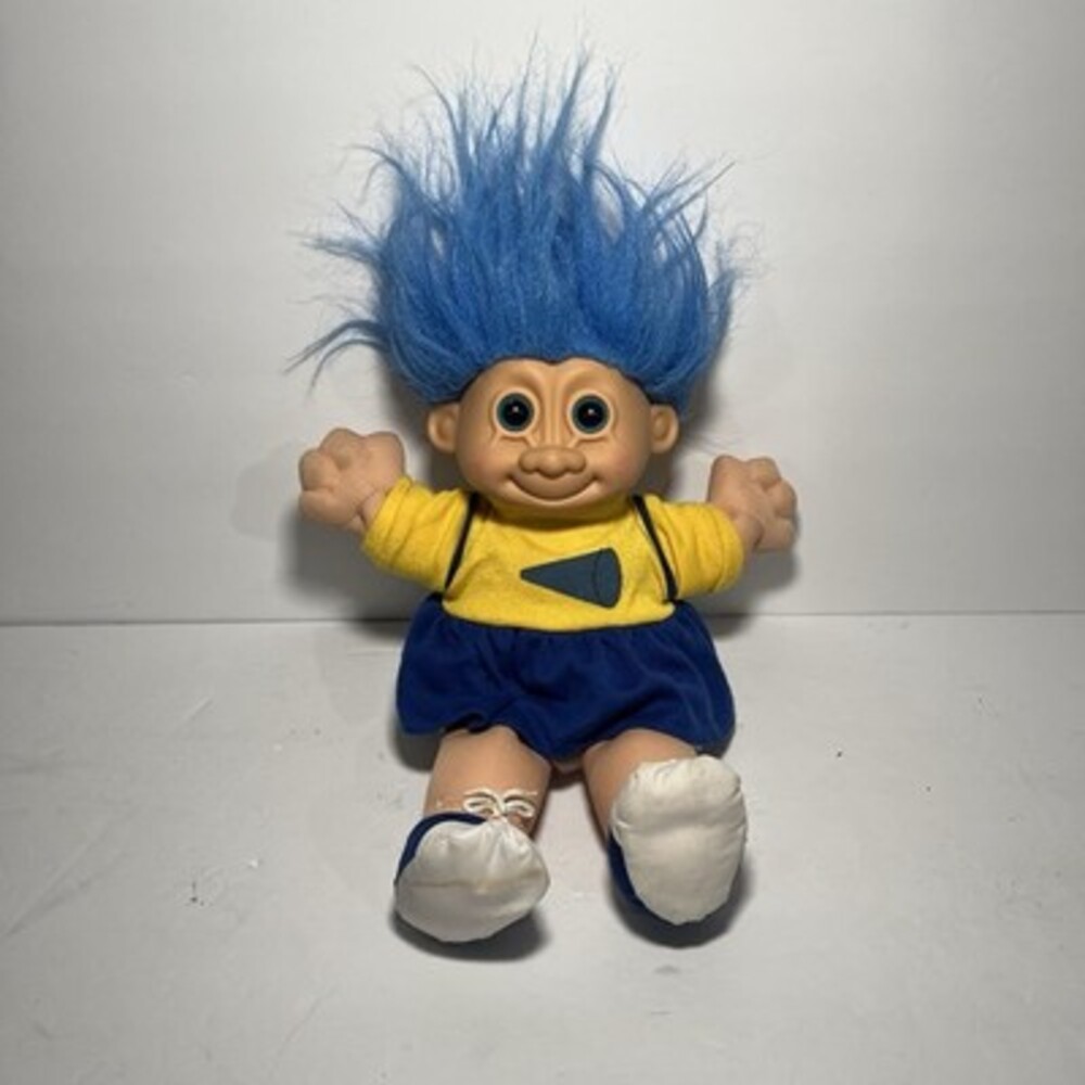 Cheerleader Troll Doll Blue Hair Plush Stuffed 12" Russ Berrie Vintage